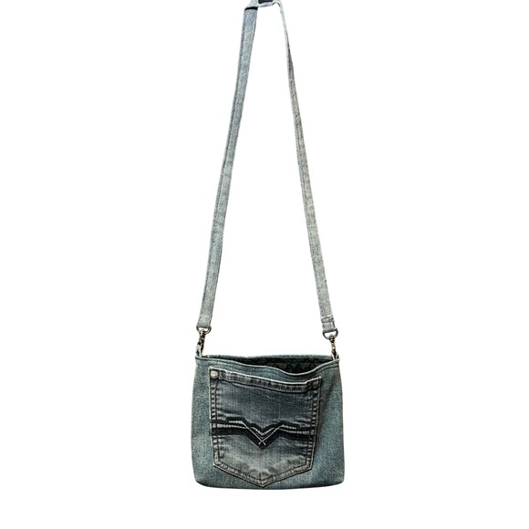 Denim Upcycled‎ Crossbody Bag Jean Pocket Purse Handmade Unique - Picture 1 of 7